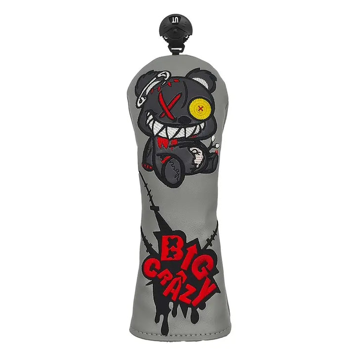 "Big Crazy" Zombie Bear Golf Head Covers – Gray PU Leather (Driver, Fairway, Hybrid)