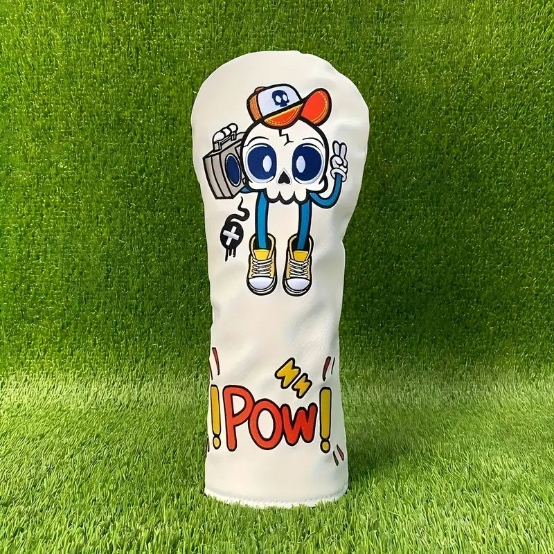 Street Style Cartoon Skull Golf Headcovers – White PU Leather
