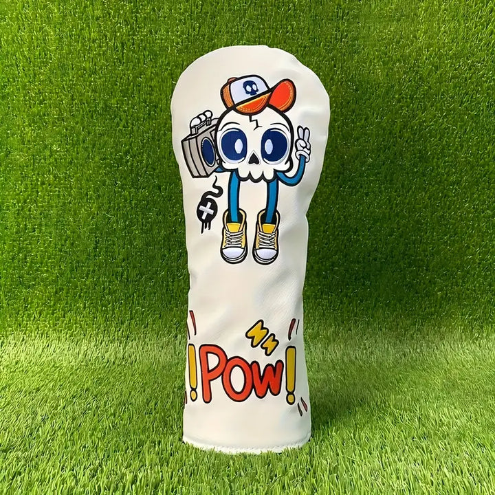 Street Style Cartoon Skull Golf Headcovers – White PU Leather