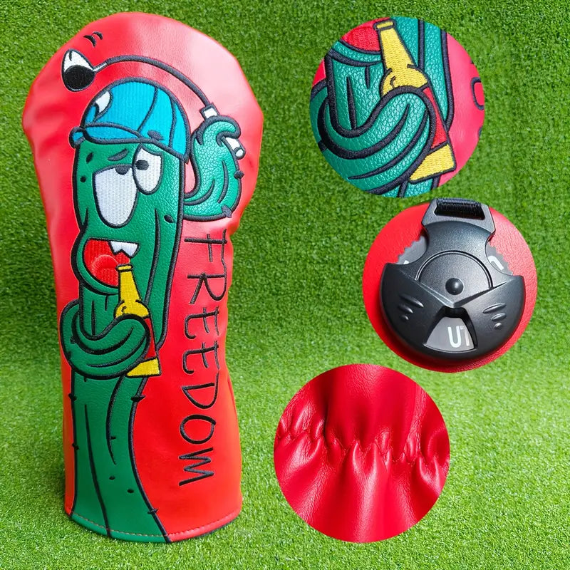 Freedom Cactus Golf Headcover – Red PU Leather (Driver, Fairway, Hybrid)