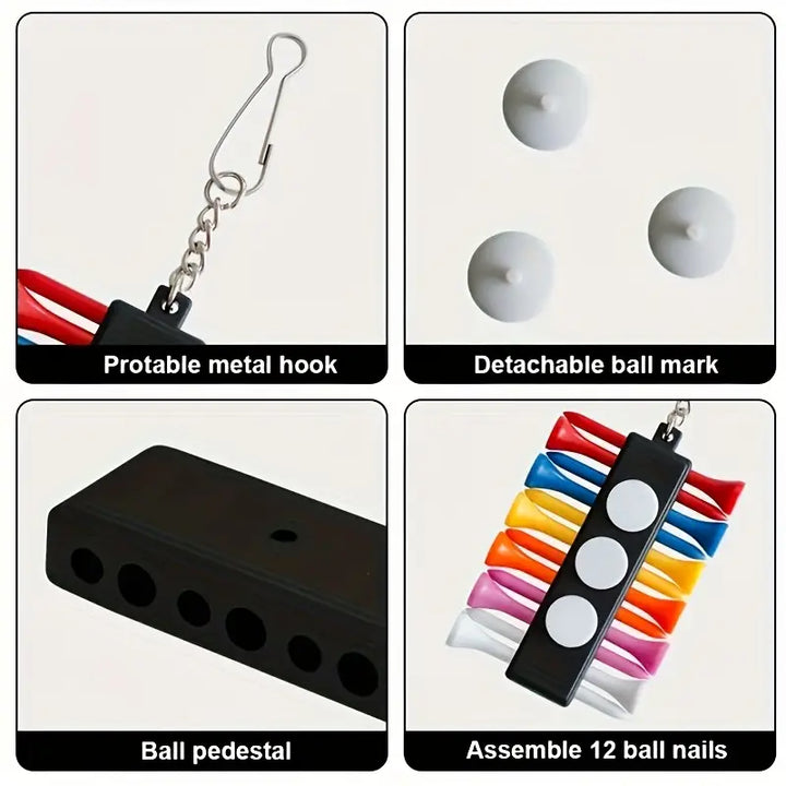 Golf Tee Holder with Keyring Chain – Portable 12-Tee Organizer & Bag Accessory