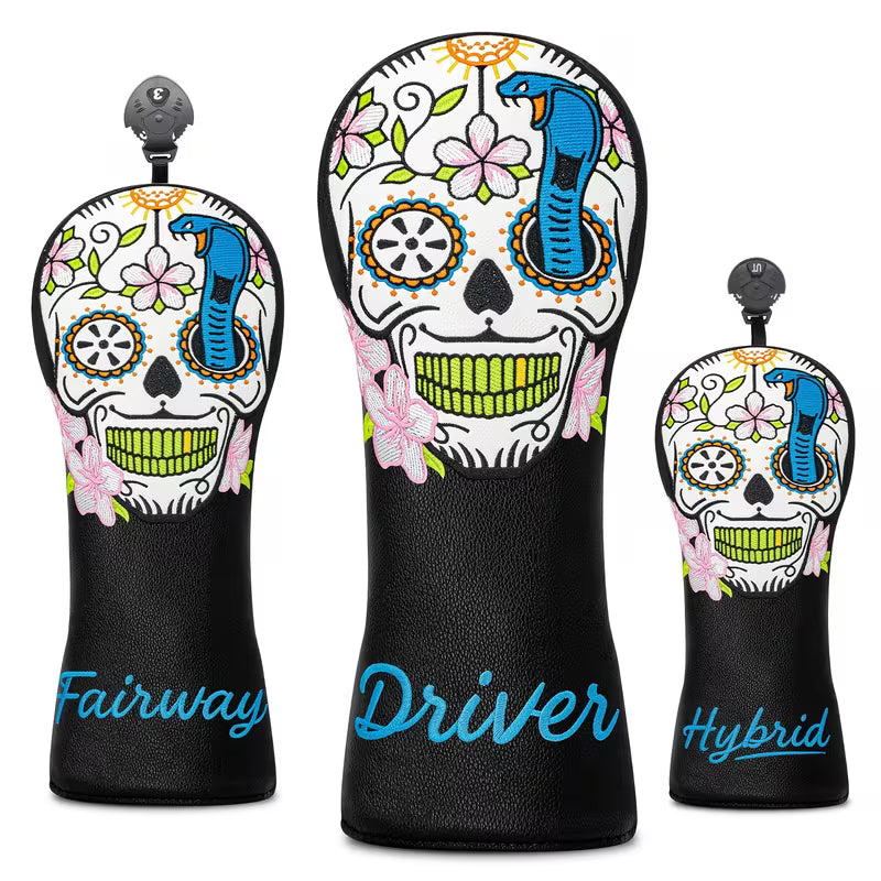 Sugar Skull & Cobra Golf Headcover – Day of the Dead PU Leather