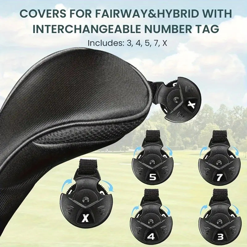 4-Piece Long-Neck Golf Headcover Set – Driver, Fairway & Hybrid Woods