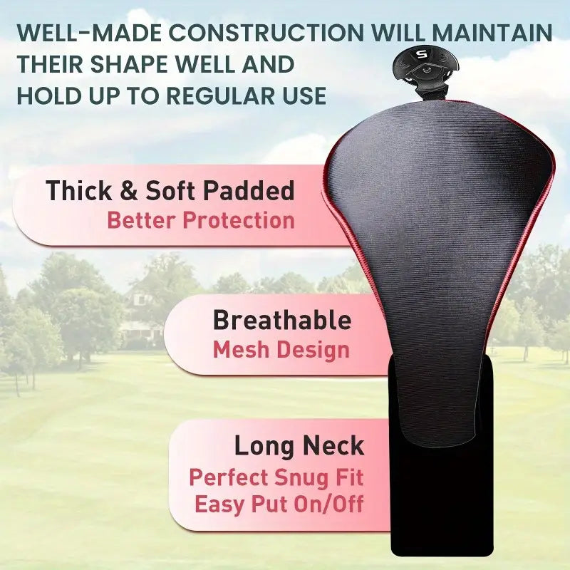 4-Piece Long-Neck Golf Headcover Set – Driver, Fairway & Hybrid Woods