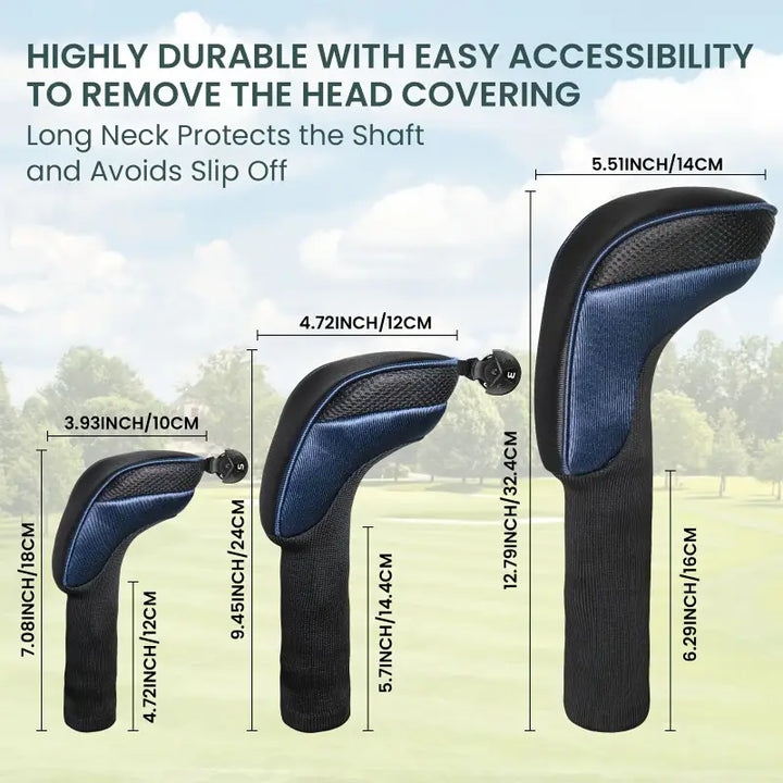4-Piece Long-Neck Golf Headcover Set – Driver, Fairway & Hybrid Woods