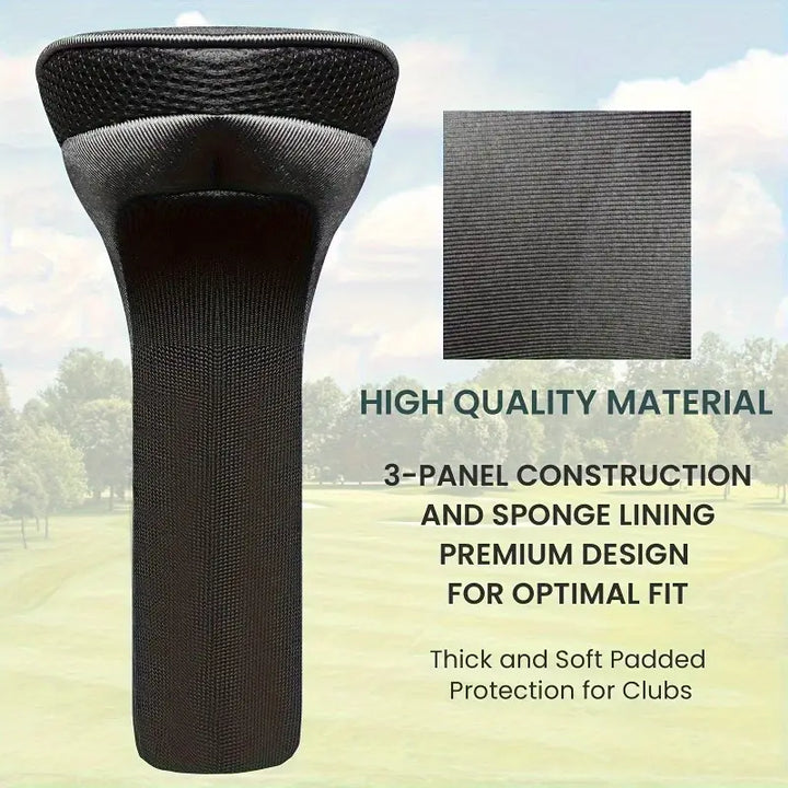 4-Piece Long-Neck Golf Headcover Set – Driver, Fairway & Hybrid Woods