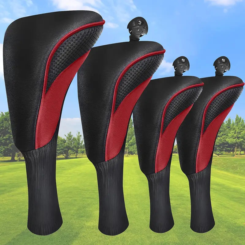 4-Piece Long-Neck Golf Headcover Set – Driver, Fairway & Hybrid Woods