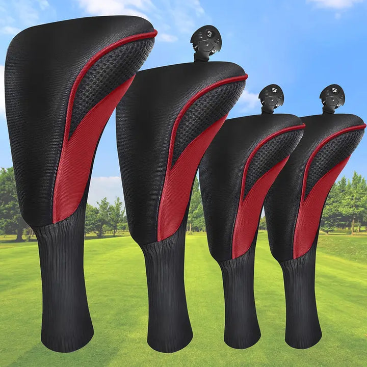 4-Piece Long-Neck Golf Headcover Set – Driver, Fairway & Hybrid Woods