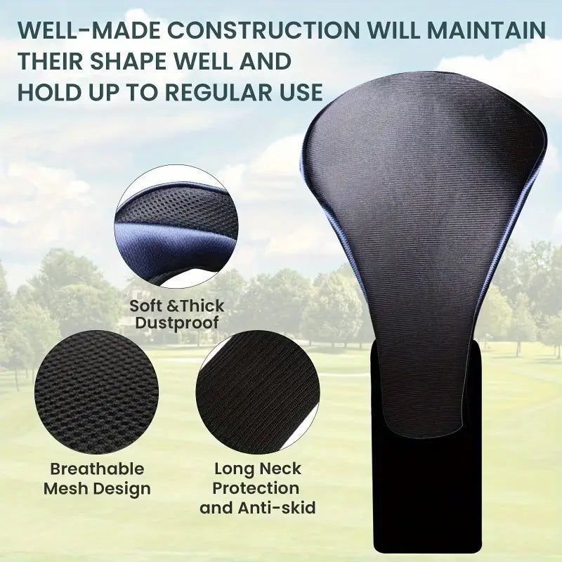 4-Piece Long-Neck Golf Headcover Set – Driver, Fairway & Hybrid Woods