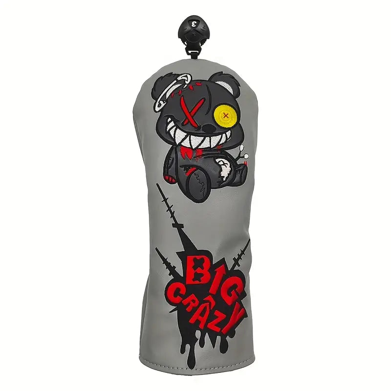 "Big Crazy" Zombie Bear Golf Head Covers – Gray PU Leather (Driver, Fairway, Hybrid)