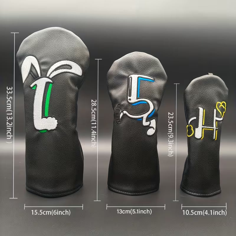 4-Piece Cartoon Walker Golf Headcover Set – Black PU Leather