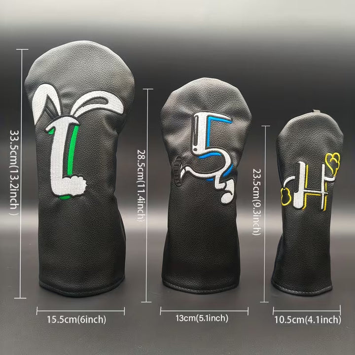 4-Piece Cartoon Walker Golf Headcover Set – Black PU Leather