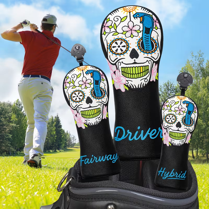 Sugar Skull & Cobra Golf Headcover – Day of the Dead PU Leather