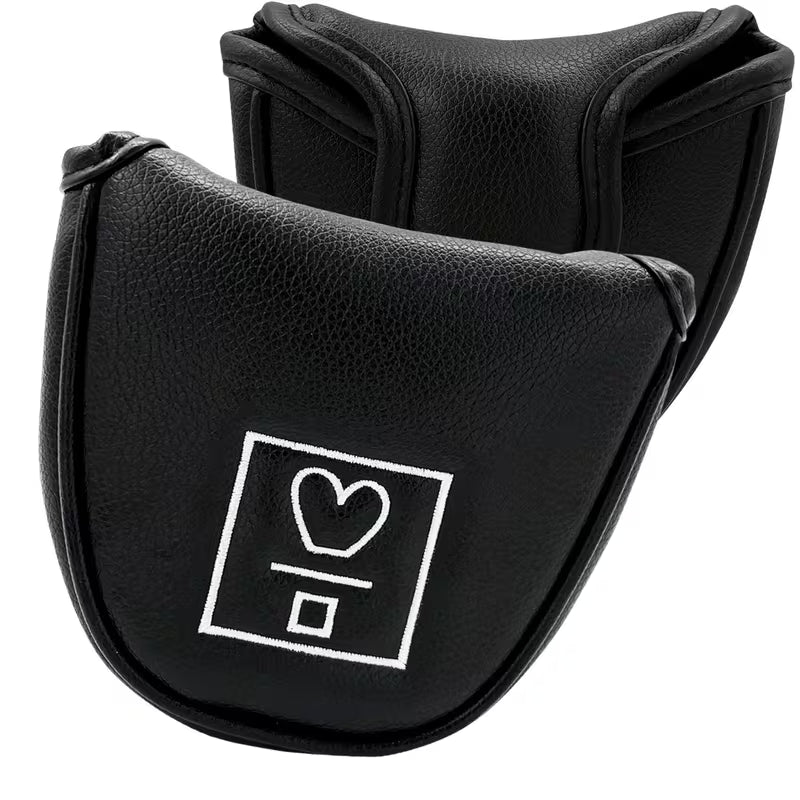 Black Mallet Putter Headcover – Heart Icon PU Leather with Plush Lining