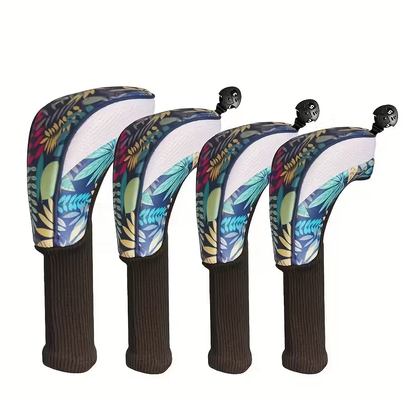 4-Piece Tropical Print Golf Headcover Set – Driver, Fairway & 2 Hybrids