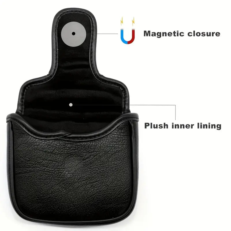 Premium Black Leather Mallet Putter Cover – Embroidered Skull Design with Magnetic Closure
