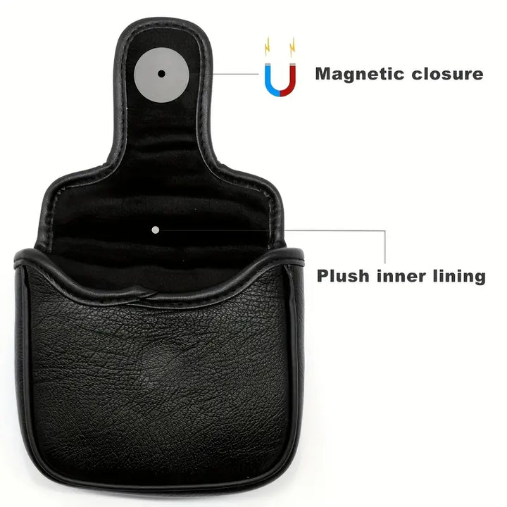 Premium Black Leather Mallet Putter Cover – Embroidered Skull Design with Magnetic Closure