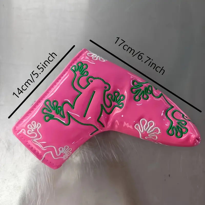 Vibrant Pink Frog Blade Putter Head Cover – Embroidered Glossy PU Protector