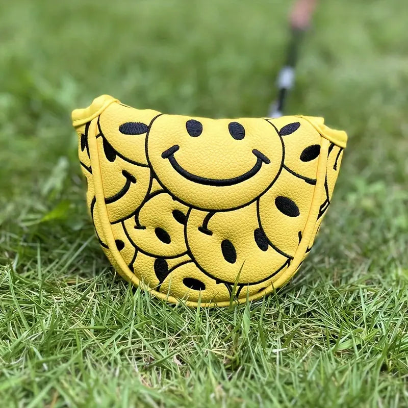All-Over Smile Mallet Putter Cover – Yellow & Black PU Leather