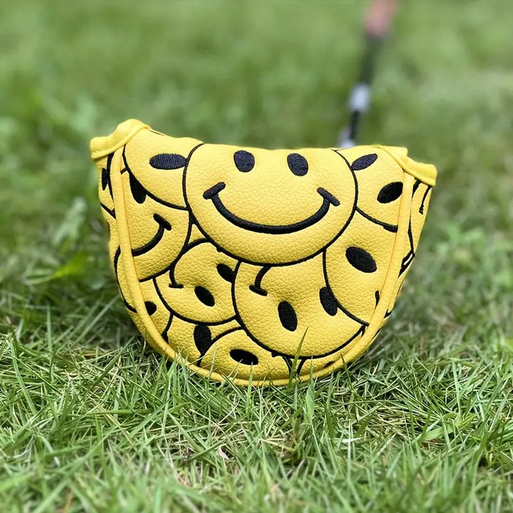 All-Over Smile Mallet Putter Cover – Yellow & Black PU Leather