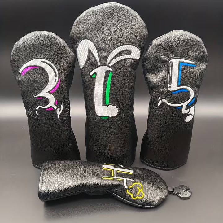 4-Piece Cartoon Walker Golf Headcover Set – Black PU Leather