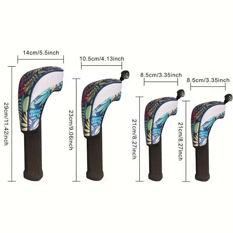 4-Piece Tropical Print Golf Headcover Set – Driver, Fairway & 2 Hybrids