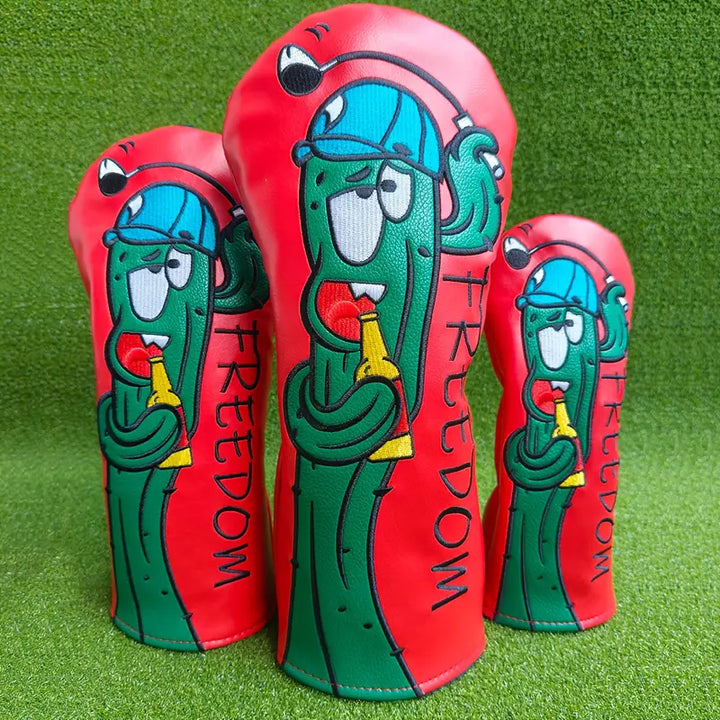 Freedom Cactus Golf Headcover – Red PU Leather (Driver, Fairway, Hybrid)