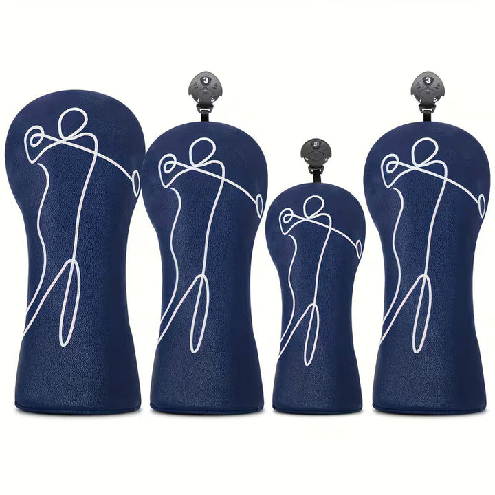 Navy Blue Golf Headcover – Golfer in Motion Line Art PU Leather