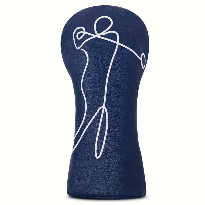 Navy Blue Golf Headcover – Golfer in Motion Line Art PU Leather
