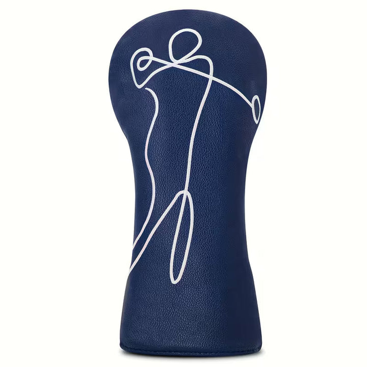 Navy Blue Golf Headcover – Golfer in Motion Line Art PU Leather