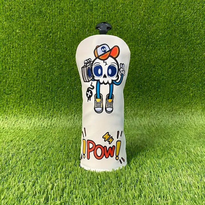 Street Style Cartoon Skull Golf Headcovers – White PU Leather