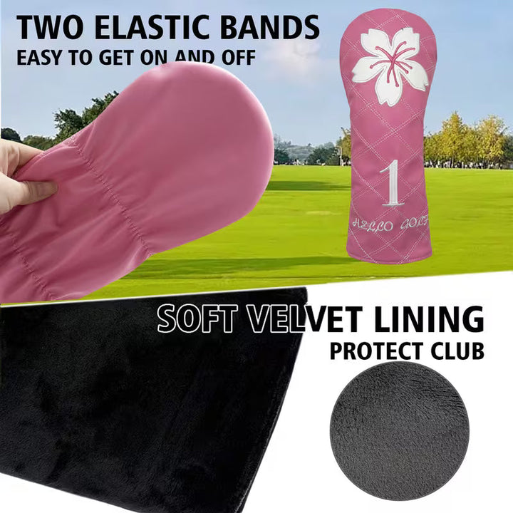 Sakura Pink Quilted Golf Headcover – PU Leather (Driver, Fairway, Hybrid)