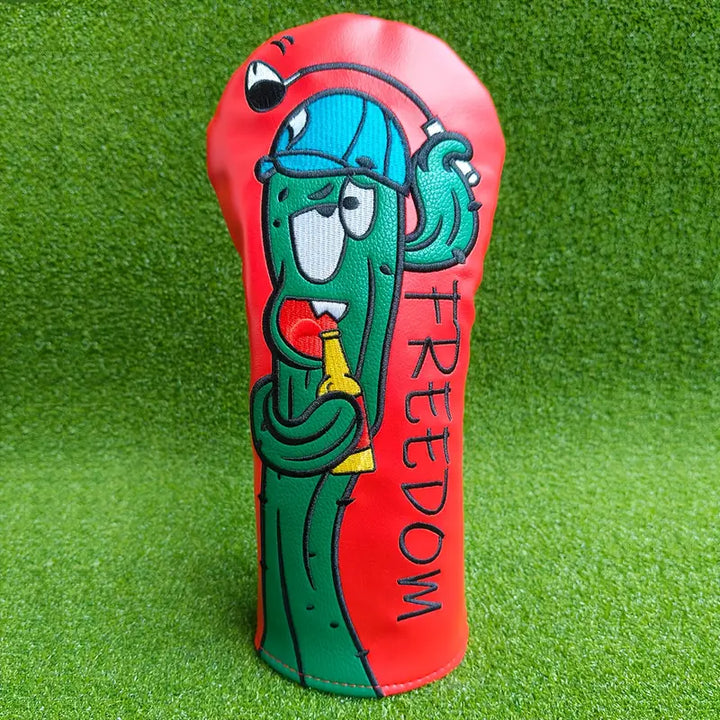 Freedom Cactus Golf Headcover – Red PU Leather (Driver, Fairway, Hybrid)