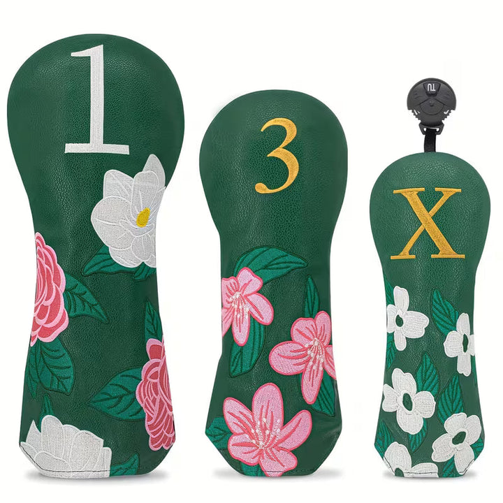 Green Peony Golf Driver Headcover – Floral Embroidered PU Leather (460cc)