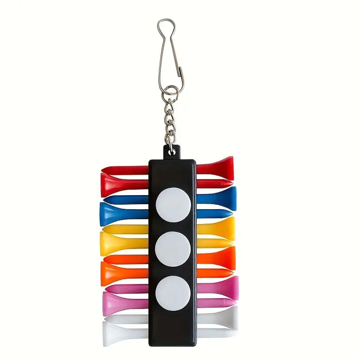 Golf Tee Holder with Keyring Chain – Portable 12-Tee Organizer & Bag Accessory