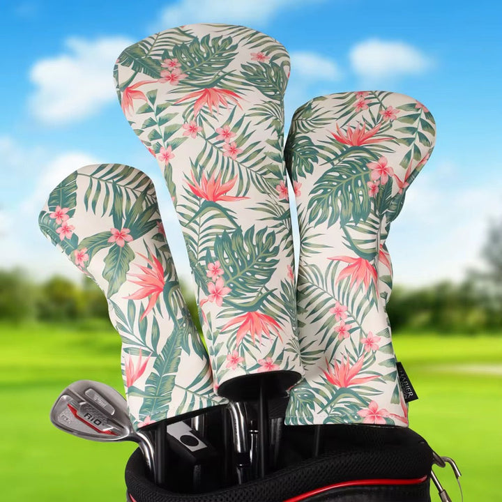 Tropical Paradise Golf Headcover – Floral Print PU Leather (Driver, Fairway, Hybrid)