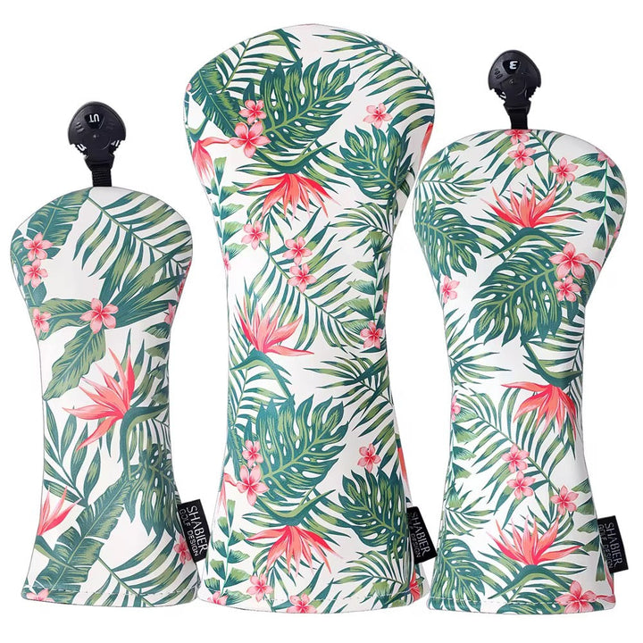 Tropical Paradise Golf Headcover – Floral Print PU Leather (Driver, Fairway, Hybrid)