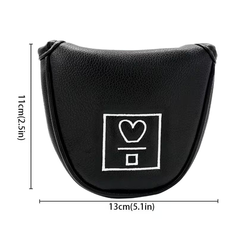 Black Mallet Putter Headcover – Heart Icon PU Leather with Plush Lining