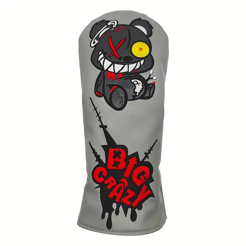 "Big Crazy" Zombie Bear Golf Head Covers – Gray PU Leather (Driver, Fairway, Hybrid)