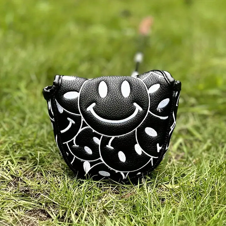 All-Over Smile Mallet Putter Cover – Yellow & Black PU Leather