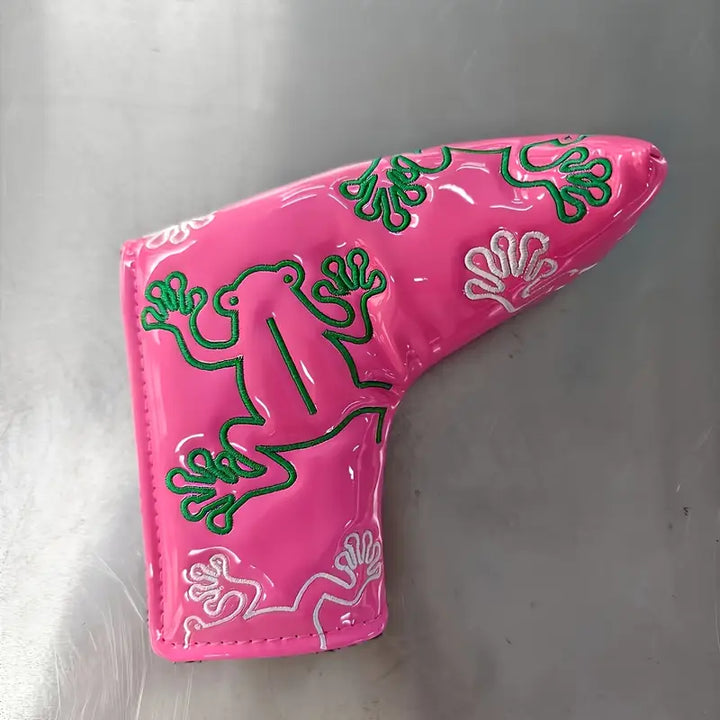 Vibrant Pink Frog Blade Putter Head Cover – Embroidered Glossy PU Protector