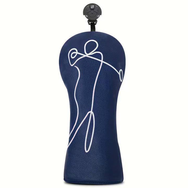 Navy Blue Golf Headcover – Golfer in Motion Line Art PU Leather