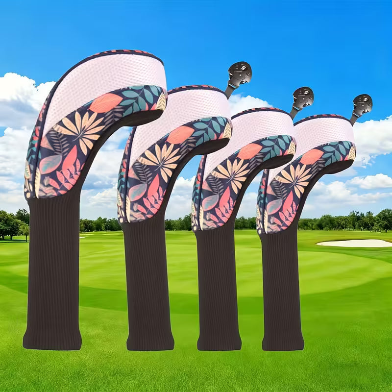 4-Piece Tropical Print Golf Headcover Set – Driver, Fairway & 2 Hybrids
