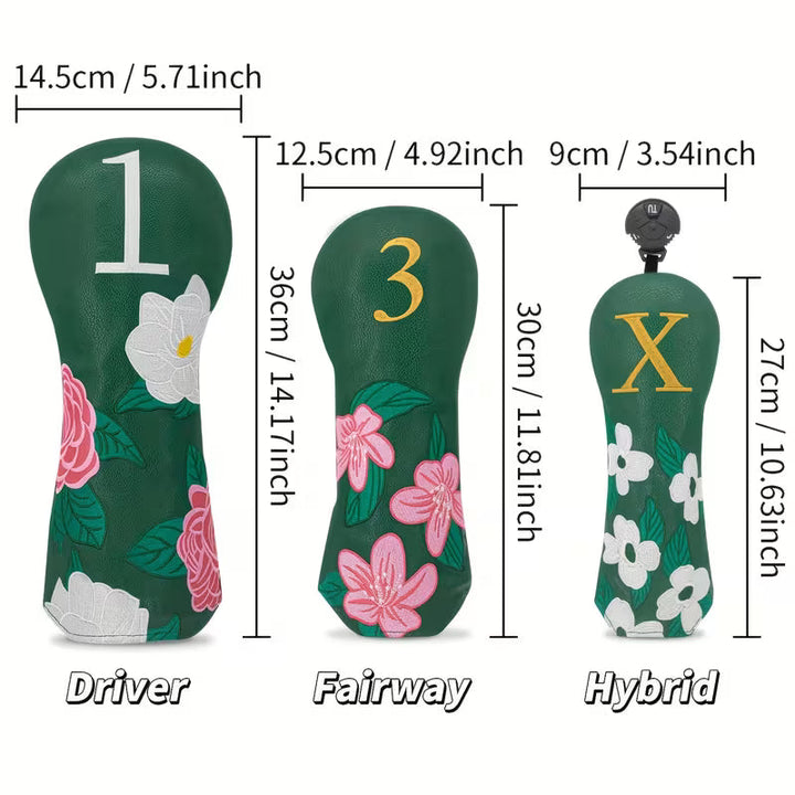 Green Peony Golf Driver Headcover – Floral Embroidered PU Leather (460cc)