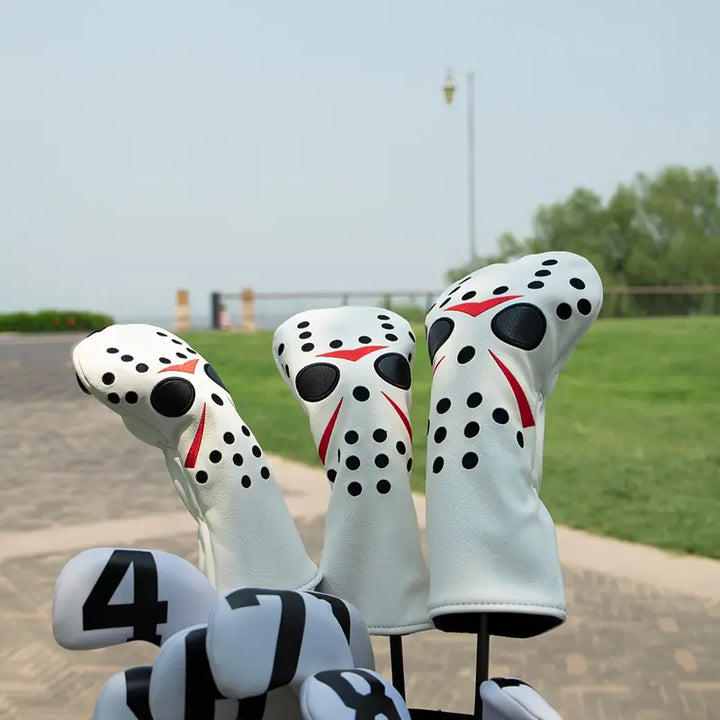 Horror Icon Golf Headcovers – White PU Leather Mask (Driver, Fairway, Hybrid)