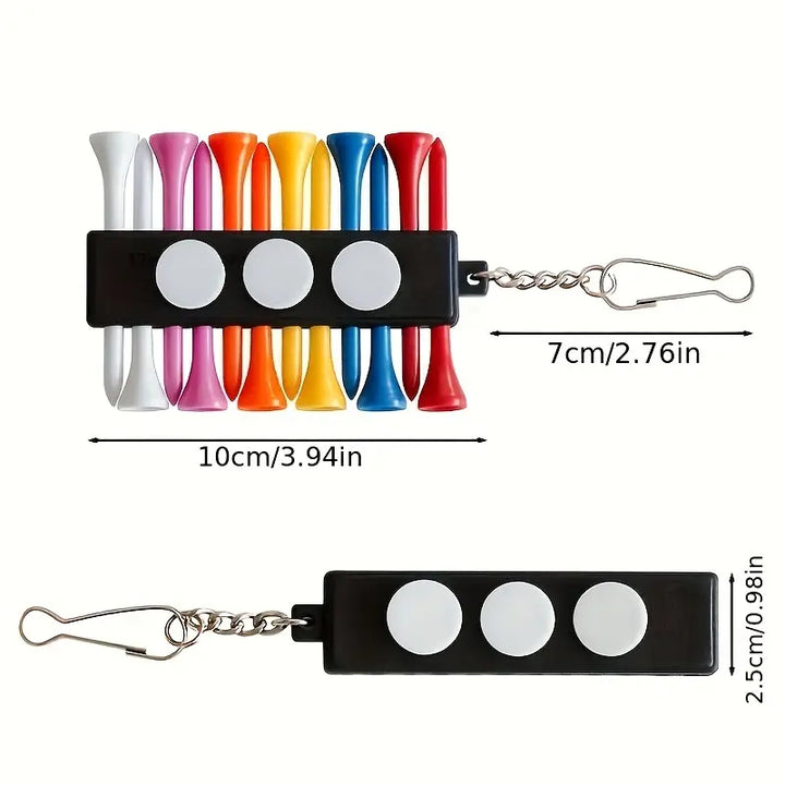 Golf Tee Holder with Keyring Chain – Portable 12-Tee Organizer & Bag Accessory