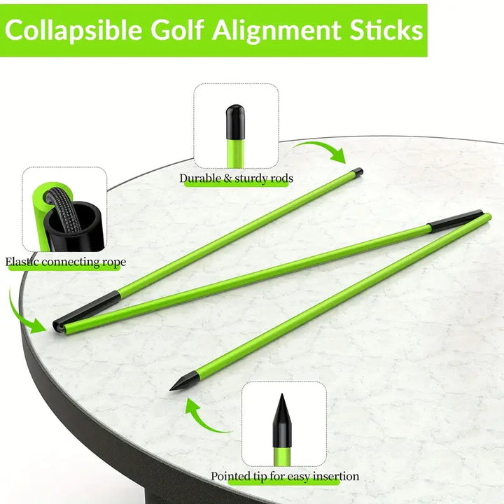 Collapsible Golf Alignment Sticks (2-Pack) – Foldable Training Rods for Travel & Practice