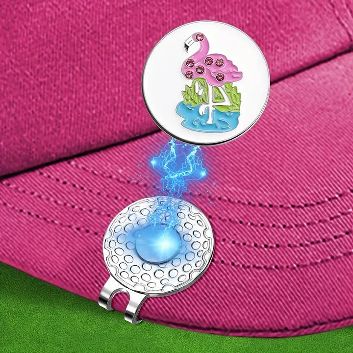 "Pink Flamingo" Magnetic Golf Ball Marker & Hat Clip – Tropical Crystal Design