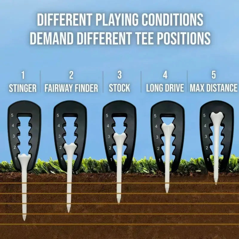 5-Position Adjustable Golf Tee Tool – Precision Height Gauge for Consistent Launch