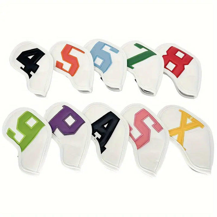 10-Piece Golf Iron Head Covers – White PU Leather with Numbers